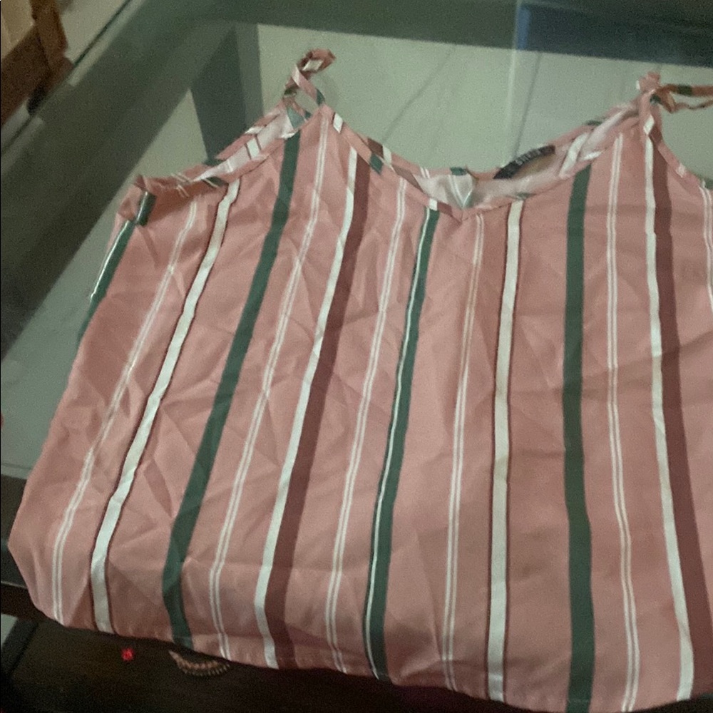 SHEIN Pink and Green Striped Top